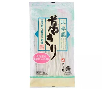 Morii Kuzukiri Japanese Kudzu Starch Noodle 90g - Suitable for Steamboat. Boil with hot water for 3min and rinse with cold water. Drain off water and cook with meat, fish and veg.