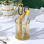 Gold Metal Pen Holder for Desk, Makeup Brushes Cup, Pencil Holders, Office&Home Organizer - Image 3