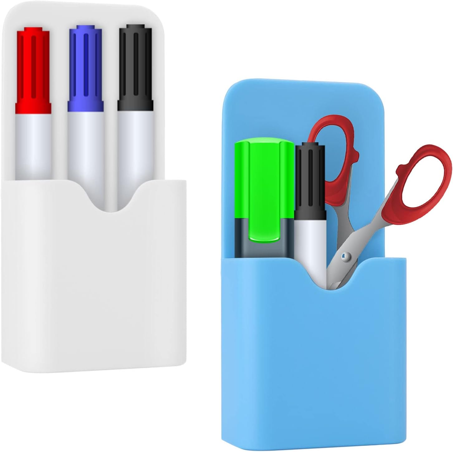 Cobee 2 Pcs Magnetic Marker Holders, Dry Erase Marker Pen Holder Whiteboard Eraser Organizer Magenetic Cup Stroage Holder for Refrigerator Whiteboard Cabinet Locker Home Office Supplies