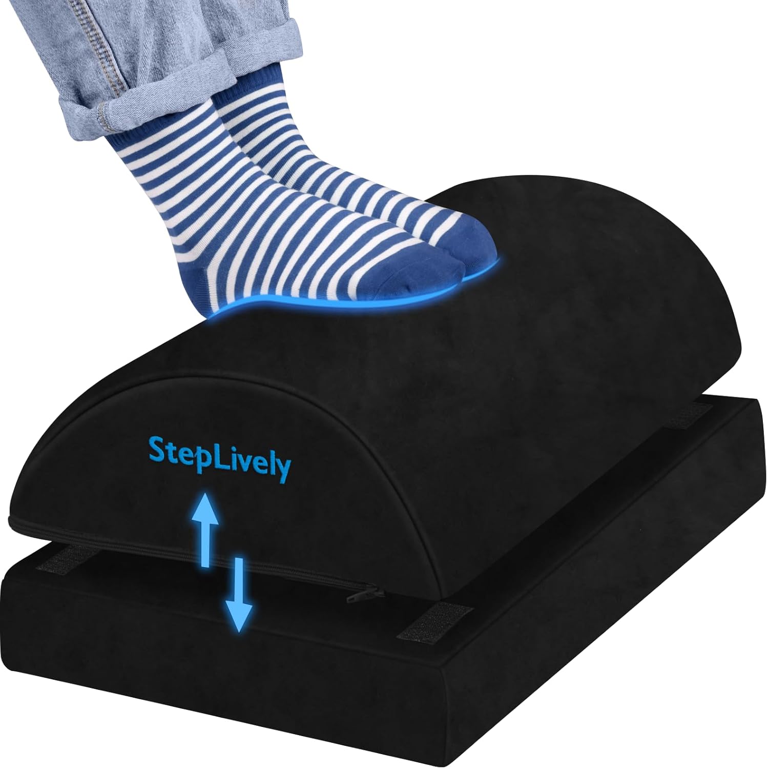 61AjtN2tkFL._AC_SL1500_.jpg StepLively Foot Rest for Under Desk at Work, Comfortable Foot Stool with 2 Adjustable Heights, Footrest with Washable Cover, for Back & Hip Pain Relief, Suitable for Office, Home and Car (Black) - Image 1