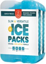 Healthy Packers Ice Packs for Coolers - Freezer Packs - Original Cool Pack | Cooler Accessories for the Beach, Camping and Fishing | Slim & Long-Lasting Reusable Ice Pack for Lunch Box (Set of 4)