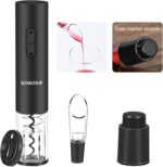 SCHACHUP Electric Wine Bottle Opener,Automatic Wine Opener Set,Wine Corkscrew with Wine Vacuum stopper, Wine Aerator Pourer and Foil Cutter Set for Home Kitchen Party Bar Wedding, gift in Black
