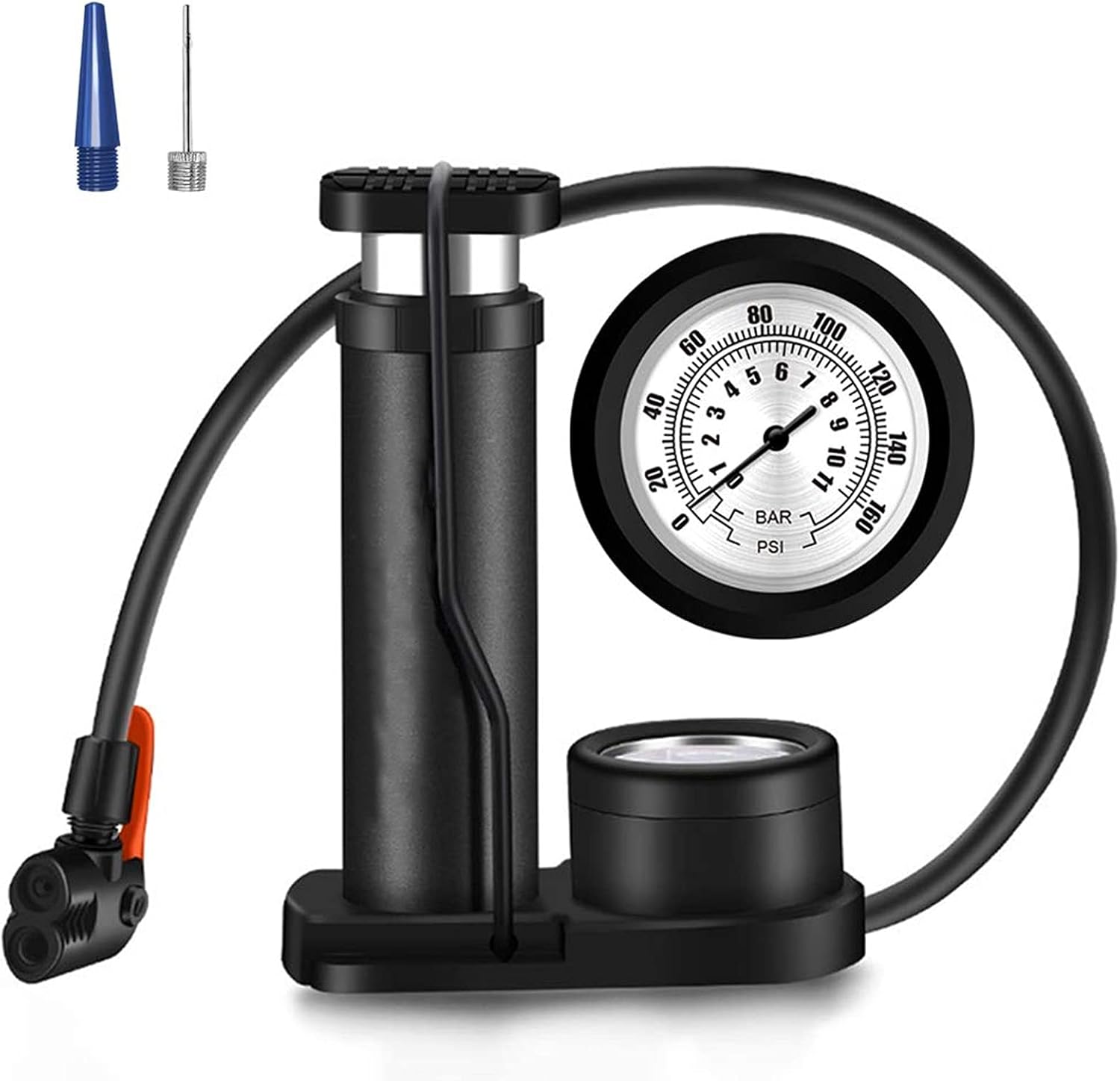 61mnvfT5tCS._AC_SL1500_.jpg Bike Pump Ball Pumps with Pressure Gauge Mini Bicycle Foot Pump with Needles, Portable Bike Tire Pump, Universal Presta & Schrader Valves, GOTINSN Air Pump Balloon Inflatable Toy Inflator Adapte - Image 1