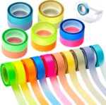 Outus 20 Roll 10 Colours Highlighter Tape Removable 1/2 Inch x 16.4 ft Per Roll Fluorescent Neon Tapes Tape Refills Highlighting Strips with Tape Dispensers for Teacher Student Reading Office Supplies