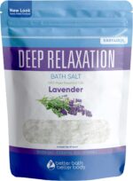 Deep Relaxation Bath Salt 32 Ounces Epsom Salt with Natural Lavender Essential Oil Plus Vitamin C in BPA Free Pouch with Easy Press-Lock Seal
