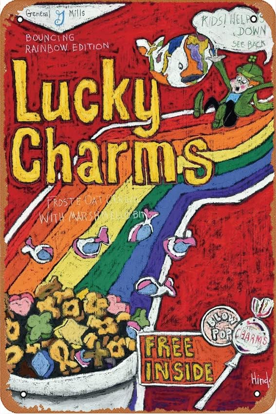 Vintage Lucky Charms Cereal Box Funny Metal Tin Sign Wall Decor 12x8 InchGarage bar Coffee Shop Home Wall Decoration