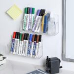 MyGift Premium Clear Acrylic Wall Mounted Dry Erase Marker and Eraser Holder Rack with 3 Compartments, Office Supplies Holder Whiteboard Accessories Storage Rack, Set of 2 - Image 2