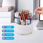 XHEHOY Pencil Pen Holder for Desk, 360 Degree Rotating Desk Organizers with 5 Slots, Cute Pen Cup for Office, School, Home and Art Supply, Desktop Storage Stationery Supplies Organizer, White - Image 2