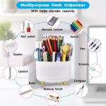 XHEHOY Pencil Pen Holder for Desk, 360 Degree Rotating Desk Organizers with 5 Slots, Cute Pen Cup for Office, School, Home and Art Supply, Desktop Storage Stationery Supplies Organizer, White - Image 3
