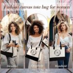 QLOVEA Initial Canvas Beach Tote Bag with Makeup Bag, Personalized Gifts for Women Mom Friends Teacher Bridesmaid Sister - Image 3
