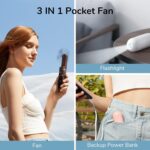 JISULIFE Handheld Mini Fan, 3 IN 1 Hand Fan, Portable USB Rechargeable Small Pocket Fan, Battery Operated Fan [14-21 Working Hours] with Power Bank, Flashlight Feature for Women,Travel,Outdoor-Pink, 1 Count (Pack of 1) - Image 2