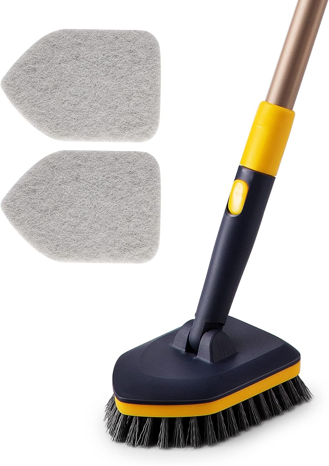Yocada Tub Tile Scrubber Brush 2 in 1 Cleaning Brush 58.2" Adjustable Telescopic Pole Stiff Bristles Scouring Pads for Cleaning Bathroom Kitchen Toilet Wall Tub Tile Sink Non-Scratch
