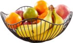 Glory to you Fruit Bowls for Kitchen Counter, Metal Wave Wire Fruit Basket, Black Holder Storage for Vegetable Snack Bread Serving Candy Table Dining