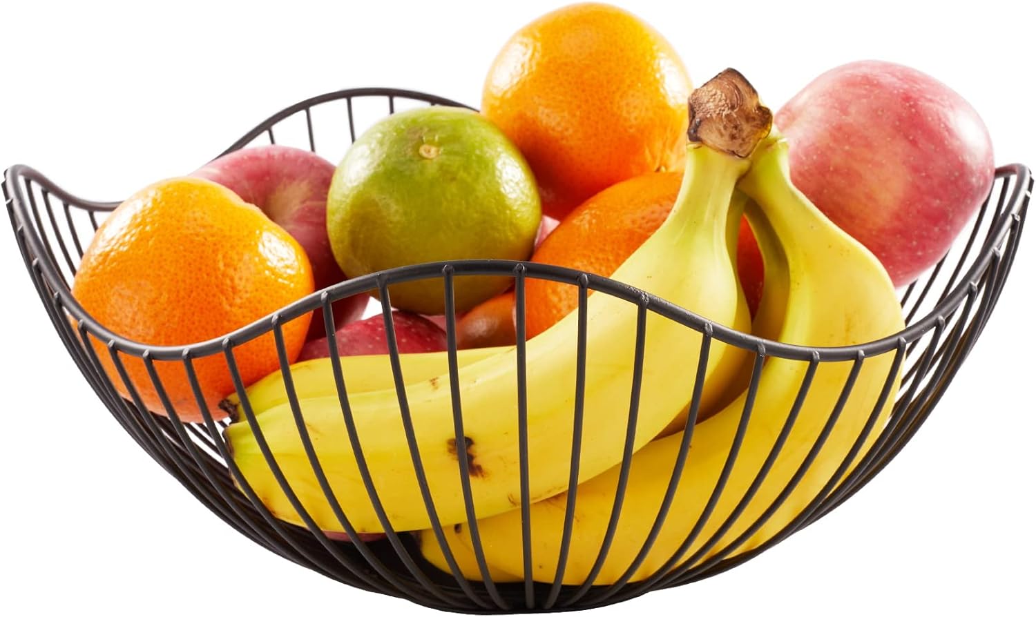 Glory to you Fruit Bowls for Kitchen Counter, Metal Wave Wire Fruit Basket, Black Holder Storage for Vegetable Snack Bread Serving Candy Table Dining