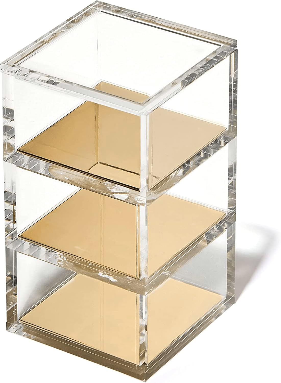 OfficeGoods 3 Tier Stackable Acrylic Organizer w/Gold Base - Functional & Elegant Desk Organizer for Office or Home - Helps Keep All Your Little Bits Together - Gold/Square