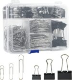 Binder Clips Paper Clips, 340pcs Black Binder Clips Sliver Paperclips Set, Paper Clamps for Office, School Supplies, Assorted Sizes Large, Medium, Small Metal Clips in Container with Compartments