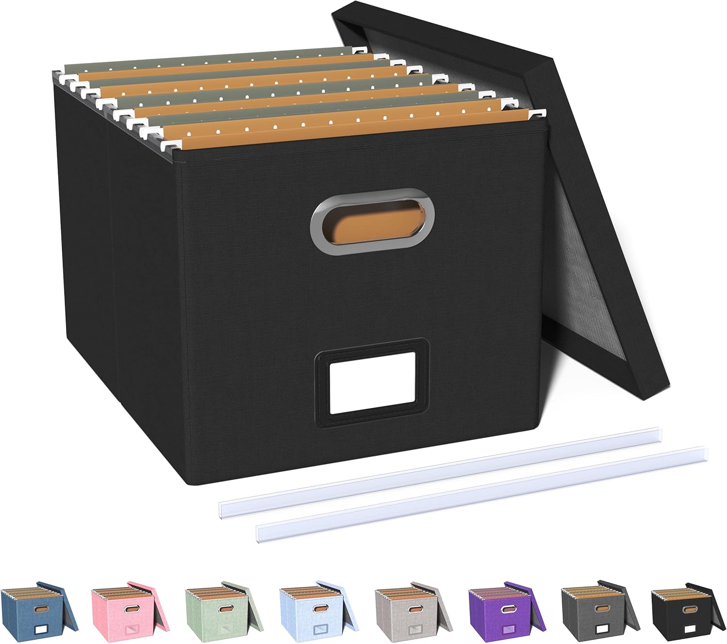 Oterri File Storage Organizer Box,Filing Box,Portable File Box with Lid,Fit for Letter/Legal File Folder Storage, Easy Slide Durable Hanging File Box for Office/Decor/Home,1 Pack,Black-Box only