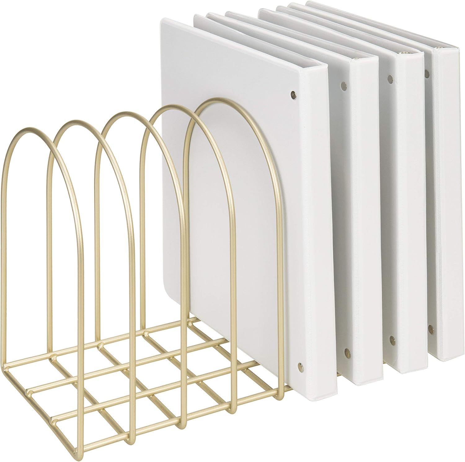 816V8tQxJrL._AC_SL1500_.jpg MyGift Large Desktop Document Holder, Brass Metal Wire File Folder Organizer Rack with 8-Slots and Arch Design - Image 1