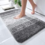 OLANLY Luxury Bathroom Rug Mat, Extra Soft and Absorbent Microfiber Bath Rugs, Non-Slip Plush Shaggy Bath Carpet, Machine Wash Dry, Bath Mats for Bathroom Floor, Tub and Shower, 24x16, Grey