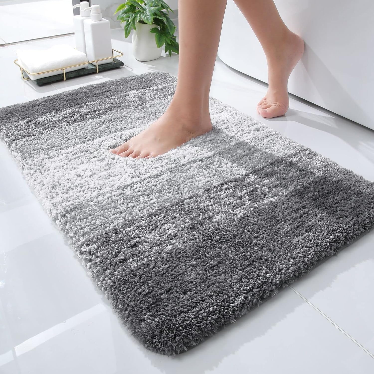 81AFxaQnZXL._AC_SL1500_.jpg OLANLY Luxury Bathroom Rug Mat, Extra Soft and Absorbent Microfiber Bath Rugs, Non-Slip Plush Shaggy Bath Carpet, Machine Wash Dry, Bath Mats for Bathroom Floor, Tub and Shower, 24x16, Grey - Image 1