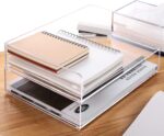 Paper Tray Organizer, Clear Acrylic Desk Organizers and Accessories, Office Supplies Organization, Stackable File Holder-Art Storage for School Classroom, Workspace Letter Tray-2 Pack/2 Tier