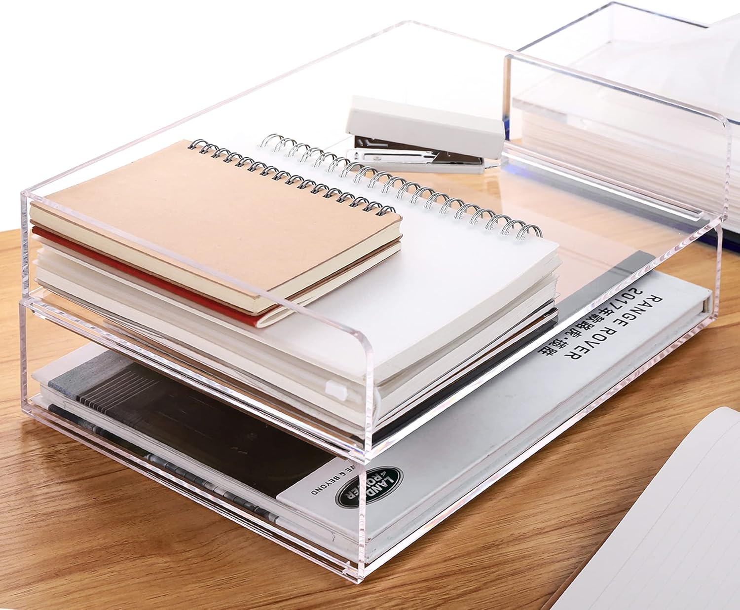 81Ethj5LNUS._AC_SL1500_.jpg Paper Tray Organizer, Clear Acrylic Desk Organizers and Accessories, Office Supplies Organization, Stackable File Holder-Art Storage for School Classroom, Workspace Letter Tray-2 Pack/2 Tier - Image 1