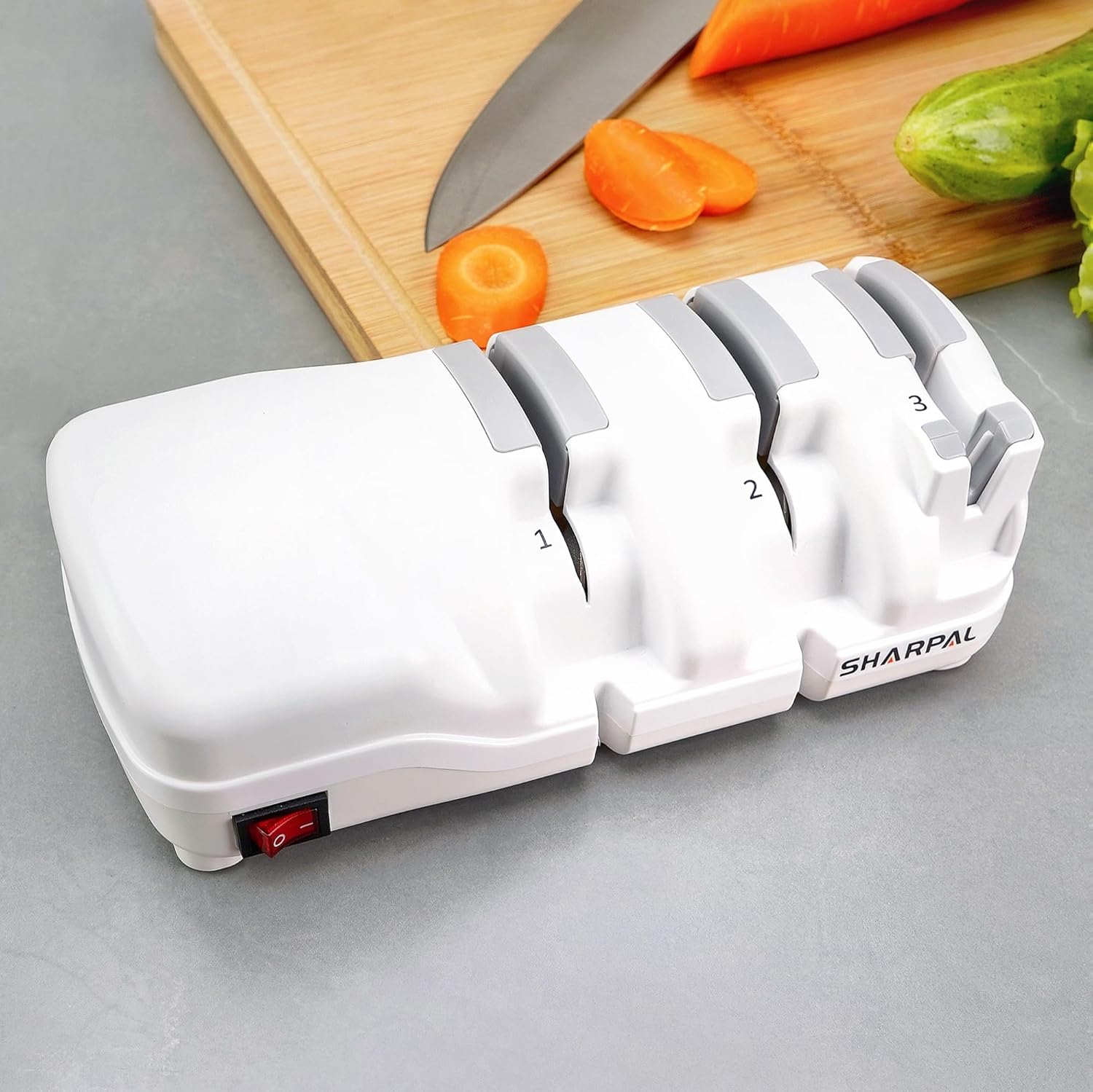SHARPAL 198H Electric Knife Sharpener - 3 Stage Professional Knife Sharpening System with Diamond Wheels, Sharpening Double-Beveled Straight Edge and Serrated Knives, Quick Razor-Sharp Results, 65db