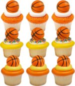 Gyufise 10Pcs Basketball Cake Toppers 3D Basketball Cake Pick Decorations for Sports Theme Babyshower Birthday Event Party Supply Decorations