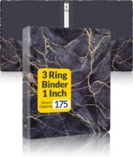 3 Ring Binder 1 Inch, SUNEE Marble Binder with 2 Pockets, Decorative Black Marble Three Ring Binder Heavy Duty (Fit 8.5x11 Inches) for School Supplies, Office Binder Supplies