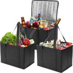 DAREKUKU 3 Pack Reusable Grocery Bags, Foldable Washable Insulated Shopping Bag For Groceries With Reinforced Bottom & Handle