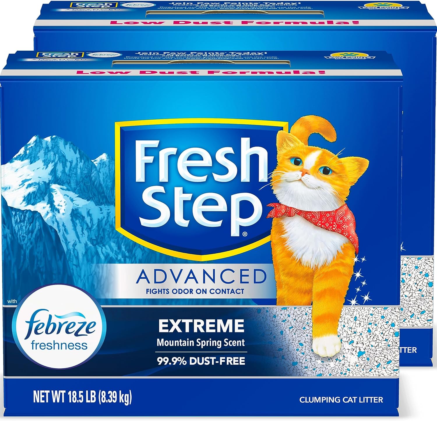 Fresh Step Clumping Cat Litter, Advanced, Extreme Mountain Spring Odor Control, Extra Large, 37 Pounds total (2 Pack of 18.5lb Boxes)