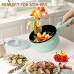 HYTRIC Electric Pot with Steamer New Upgrade, 1.5L Portable Nonstick Frying Pan, Electric Cooker for Steak, Egg, Pasta, Ramen Cooker with Dual Power Control, Mini Pot for Dorm, Office, Green - Image 2